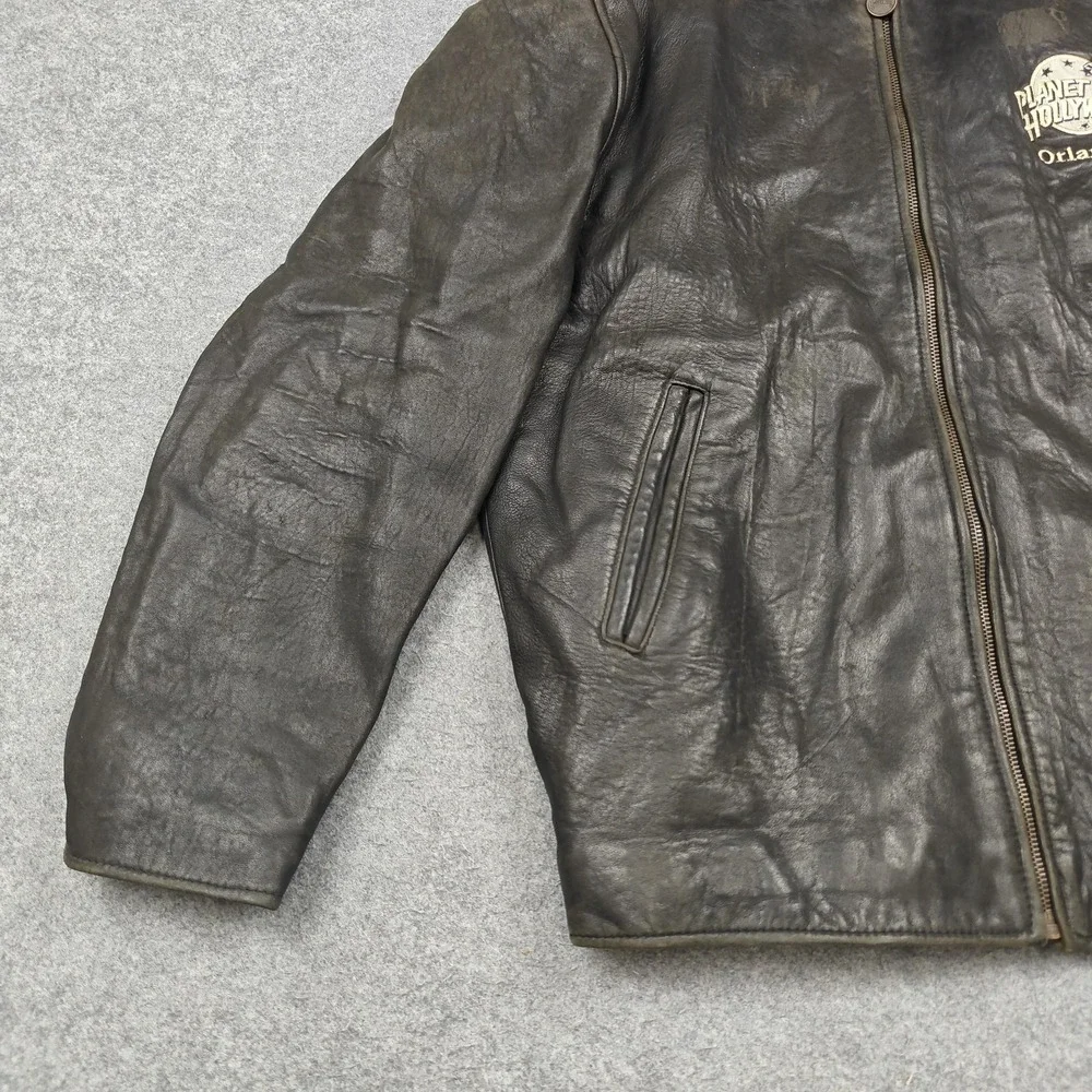 Vintage Planet Hollywood Jacket Mens‎ Medium Black Leather Orlando Back Logo